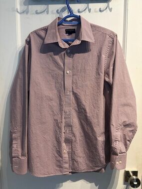 Banana Republic Factory Men’s Maroon and White Micro-Check Dress Shirt